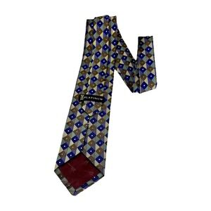 XMI Platinum Imported Silk Necktie, Made In The USA Geometric Deep‎ Purple Brown